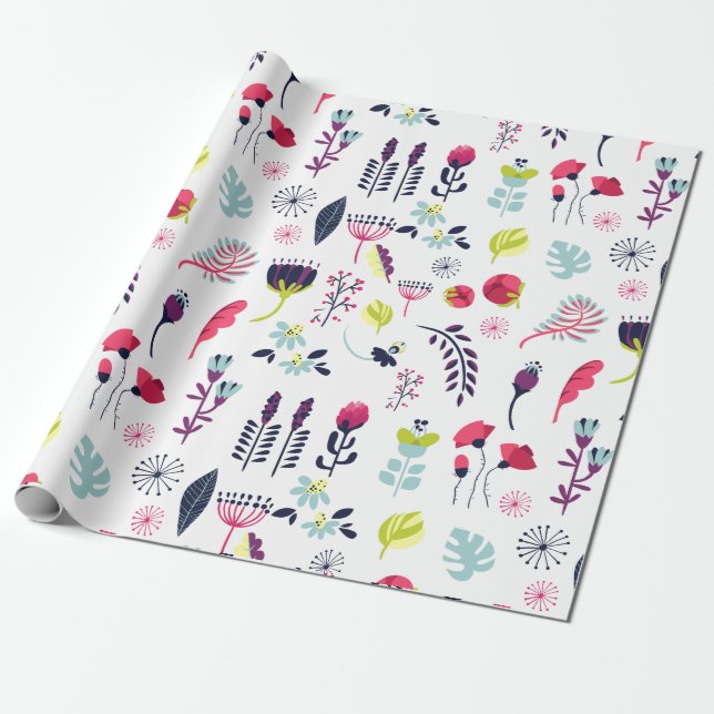 Cute Colourful Flowers Pattern Wrapping Paper (Unrolled)