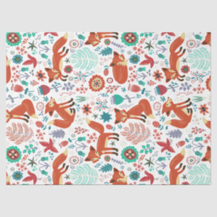 Cute Colourful Flowers & Red Foxes Pattern Tissue Paper