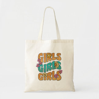 cute colourful flowers retro girl  tote bag