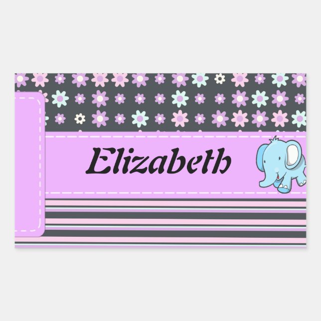 Cute Colourful Flowers Stripes Elephant Rectangular Sticker (Front)