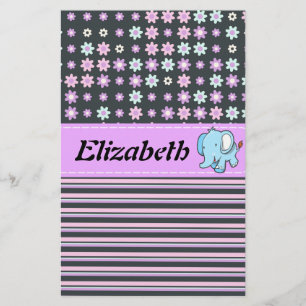 Cute Colourful Flowers Stripes Elephant Stationery