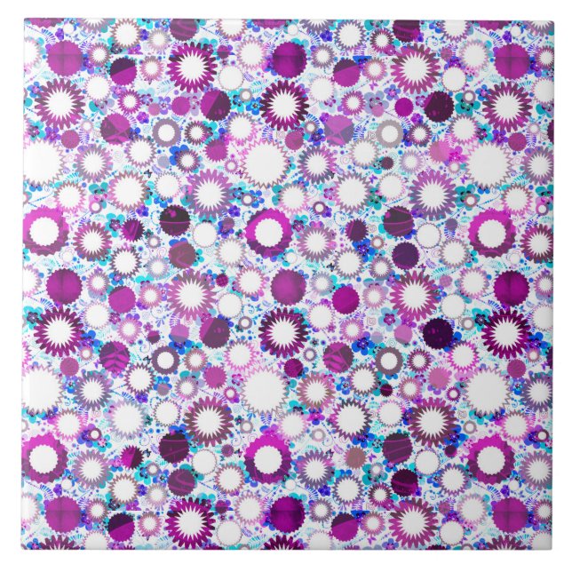 Cute colourful flowers suns patterns ceramic tile (Front)