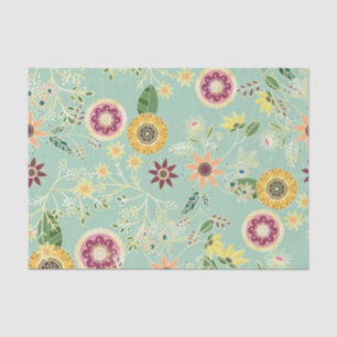 Cute Colourful Folk Floral Original Golden Design Tissue Paper