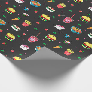Cute Colourful Food Pattern on Dark Grey Wrapping Paper