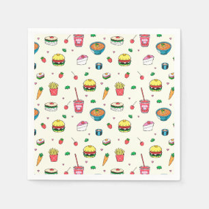Cute Colourful Food Pattern on White Napkin