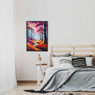 Cute Colourful Forest Floral Landscape Illustratio Poster