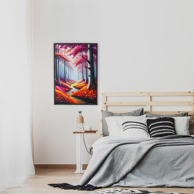 Cute Colourful Forest Floral Landscape Illustratio Poster (Colorful Forest Floral Landscape Illustration Poster)