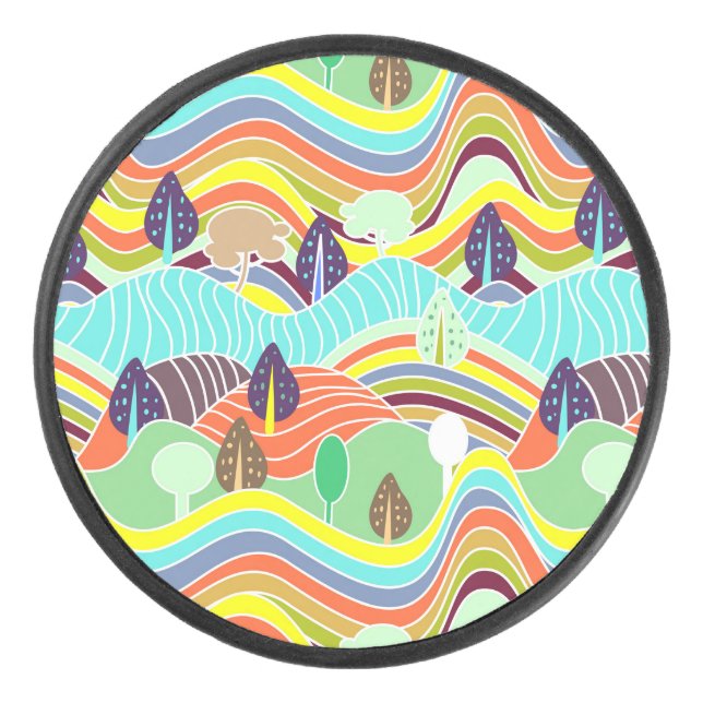 Cute colourful forest patterns car magnet hockey puck (Front)