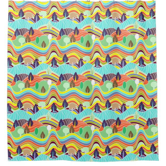 Cute colourful forest patterns shower curtain (Front)