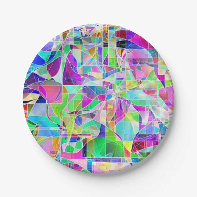 Cute colourful fragments design paper plate (Front)
