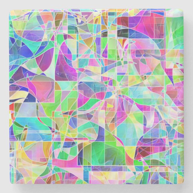 Cute colourful fragments design stone coaster (Front)