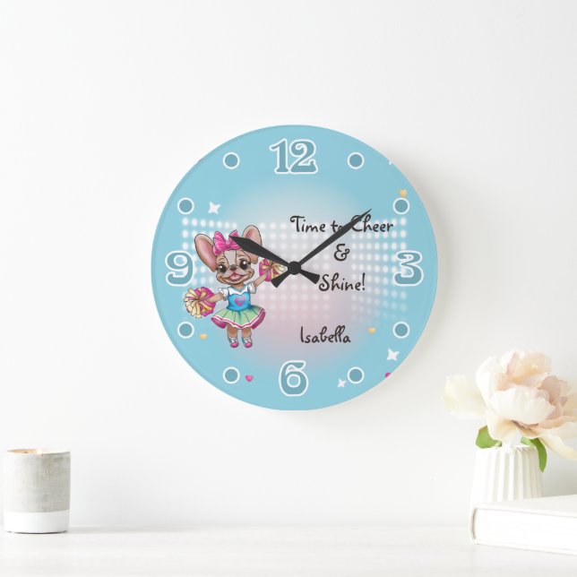 Cute Colourful Frenchie Pawsitive School Spirit Large Clock (Home)