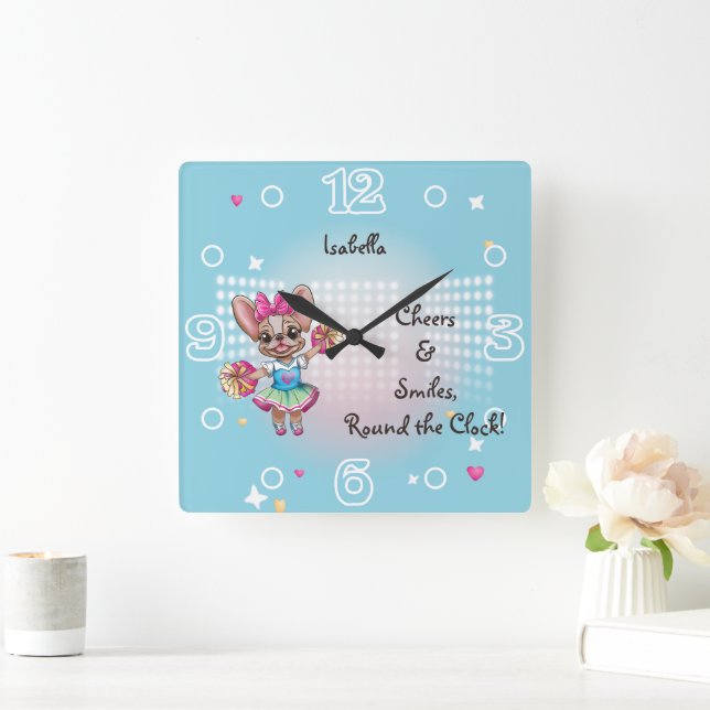 Cute Colourful Frenchie Pawsitive School Spirit Square Wall Clock (Home)