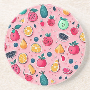 Cute colourful fruits pink decor coaster