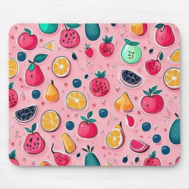 Cute colourful fruits pink decor mouse pad (Front)