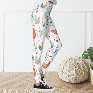 Cute Colourful Fun Chicken Floral Leggings