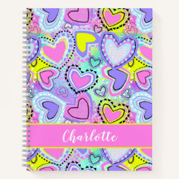 Cute Colourful Fun Pink Purple Bright Hearts Girls Notebook
