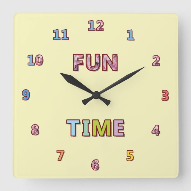 Cute & Colourful Fun Time Square Wall Clock (Front)