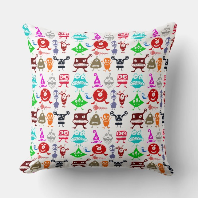 Cute colourful funny monsters patterns cushion (Front)