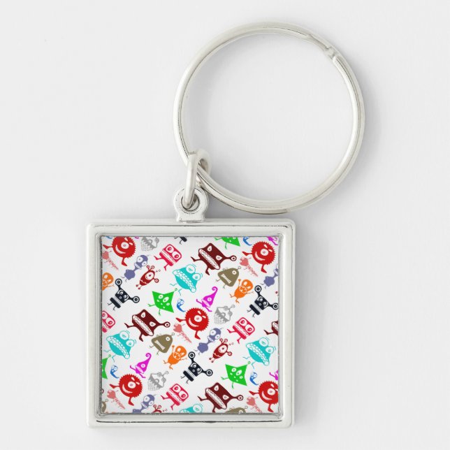 Cute colourful funny monsters patterns key ring (Front)