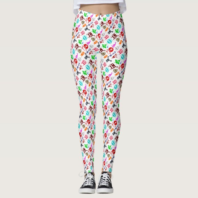 Cute colourful funny monsters patterns leggings (Front)
