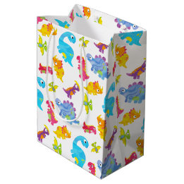 Cute Colourful Funny Unisex White Baby Dinosaur Medium Gift Bag