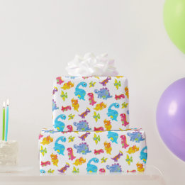 Cute Colourful Funny Unisex White Baby Dinosaur Wrapping Paper