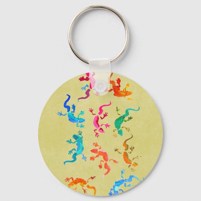 Cute colourful gecko lizard illustration key ring (Front)