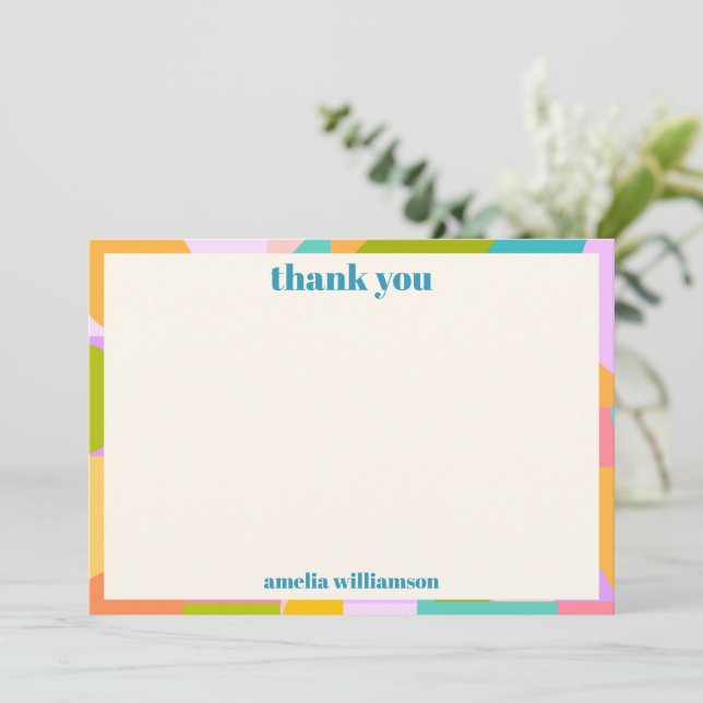 Cute Colourful Geometric Border Baby Shower Custom Thank You Card (Standing Front)