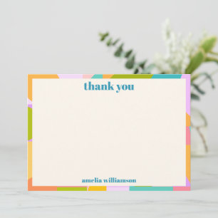 Cute Colourful Geometric Border Baby Shower Custom Thank You Card