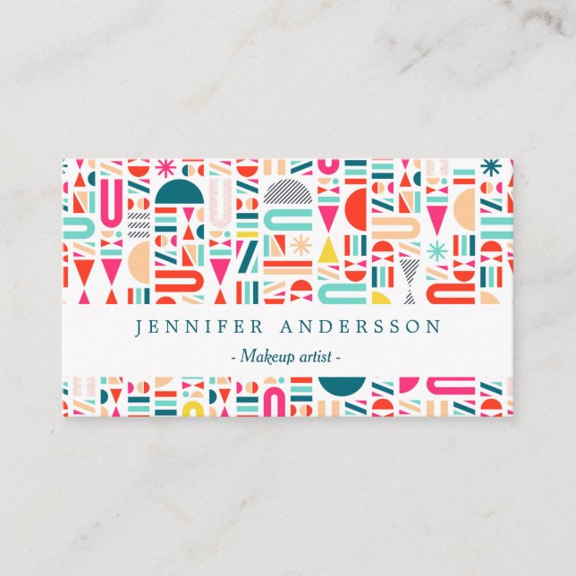 Cute colourful geometric forms patterns business card (Front)