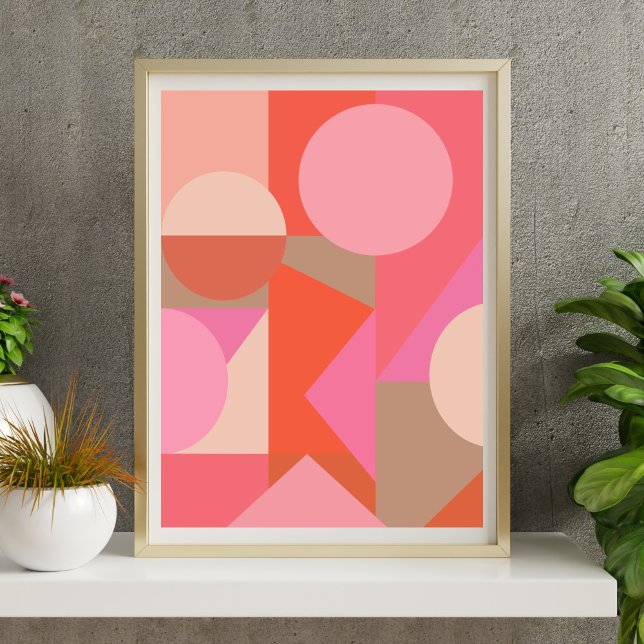 Cute Colourful Geometric Shape Pink Orange Wall Ar Poster (Creator Uploaded)