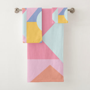 Cute Colourful Geometric Shapes Collage Artwork Bath Towel Set