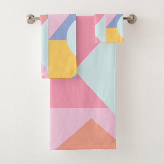 Cute Colourful Geometric Shapes Collage Artwork Bath Towel Set (Insitu)