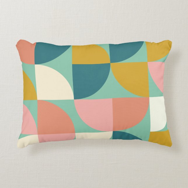 Cute Colourful Geometric Shapes Pattern in Teal Decorative Cushion (Front)