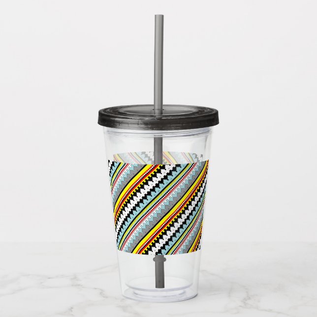 Cute colourful geometric stripes pattern acrylic tumbler (Front)