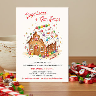Cute Colourful Gingerbread House Decorating Party Invitation