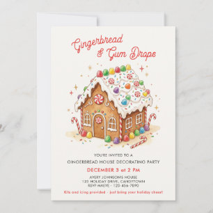 Cute Colourful Gingerbread House Decorating Party Invitation