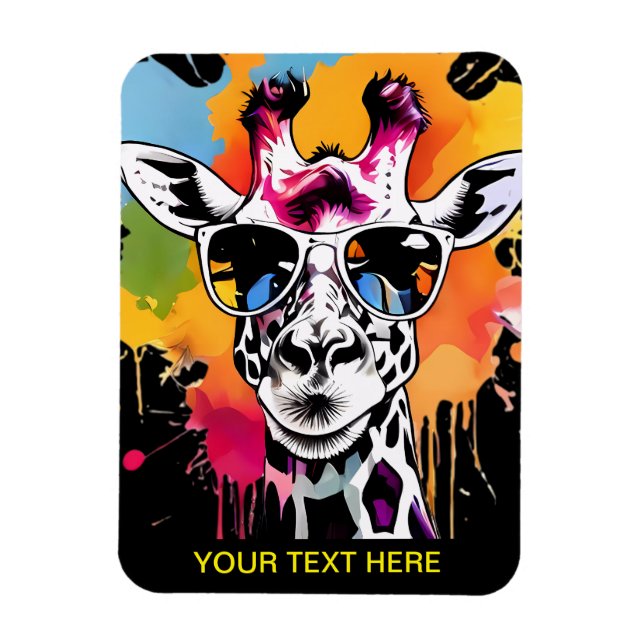 Cute colourful Giraffa with sunglasses splash Magnet (Vertical)
