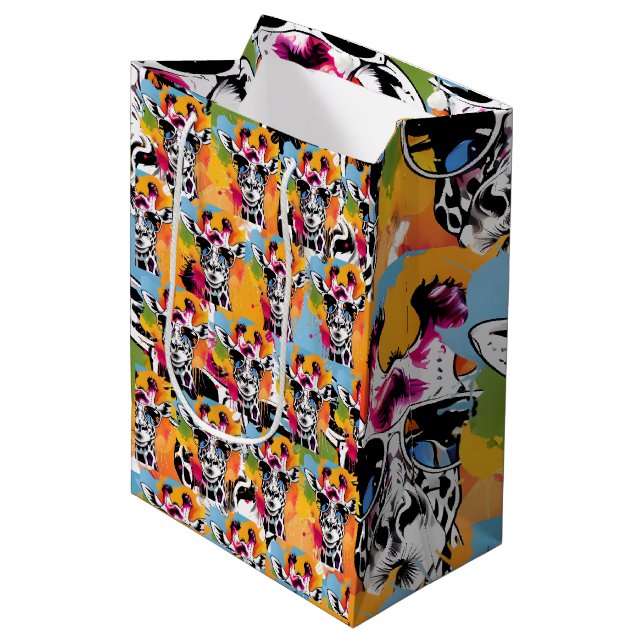 Cute colourful Giraffa with sunglasses splash Medium Gift Bag (Front Angled)