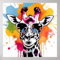 Cute colourful Giraffa with sunglasses splash