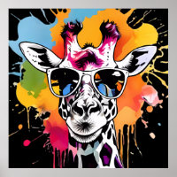 Cute colourful Giraffa with sunglasses splash