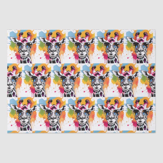 Cute colourful Giraffa with sunglasses splash Tissue Paper (Front)