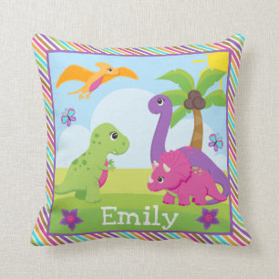 Cute Colourful Girl Dinosaur Friends Kids Cushion