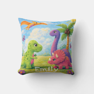 Cute Colourful Girl Dinosaur Friends Kids Cushion