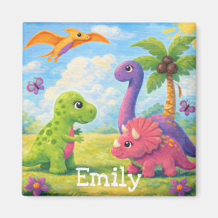Cute Colourful Girl Dinosaur Friends Kids  Magnet