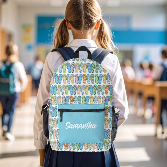 Cute Colourful Girl Flip Flops Personalised  Printed Backpack (Cute girls flip flop pattern personalized backpack.)