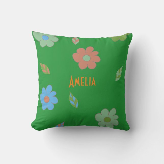 Cute Colourful Girls Retro Flower Cushion (Front)