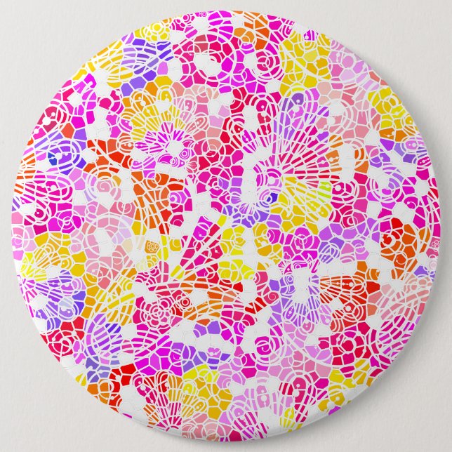 Cute colourful girly abstract flowers pattern 6 cm round badge (Front)