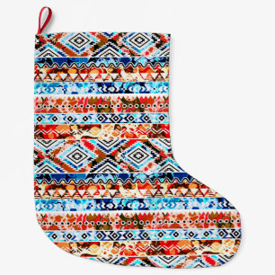 Cute colourful girly aztec patterns large christmas stocking